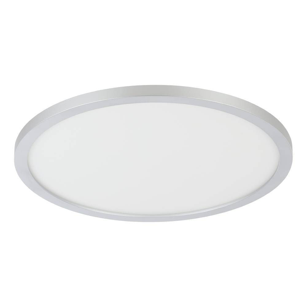 Plafonnier rond au diffuseur blanc et cerclage gris, présenté de face.