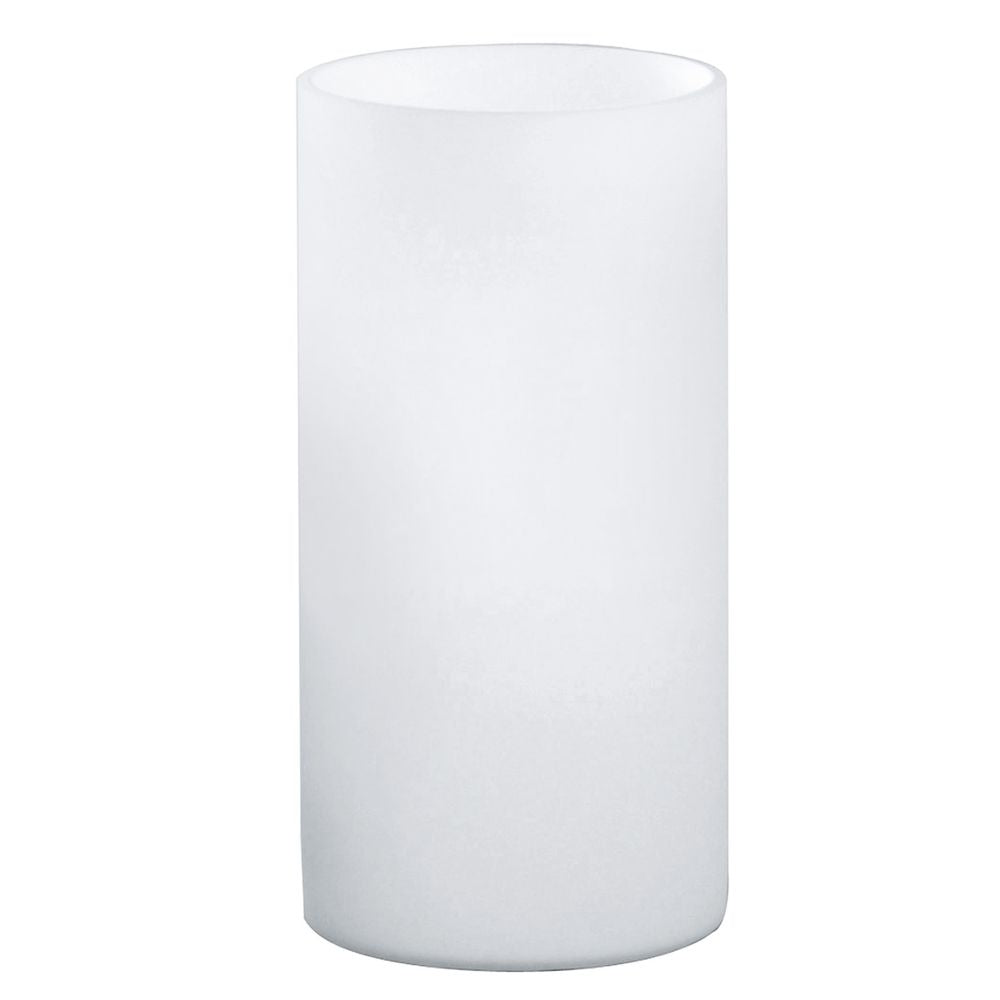 Lampe à poser cylindrique en verre dépoli blanc, vue de face sur fond neutre
