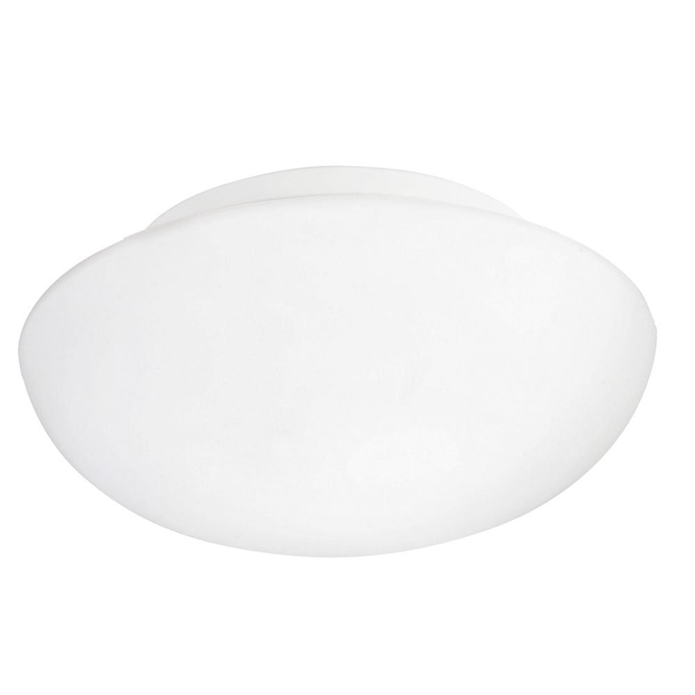 Vue de face du luminaire rond blanc en verre opalin, fond neutre