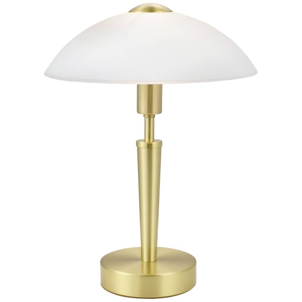 Lampe à poser laiton et abat-jour blanc vue de face sur fond blanc