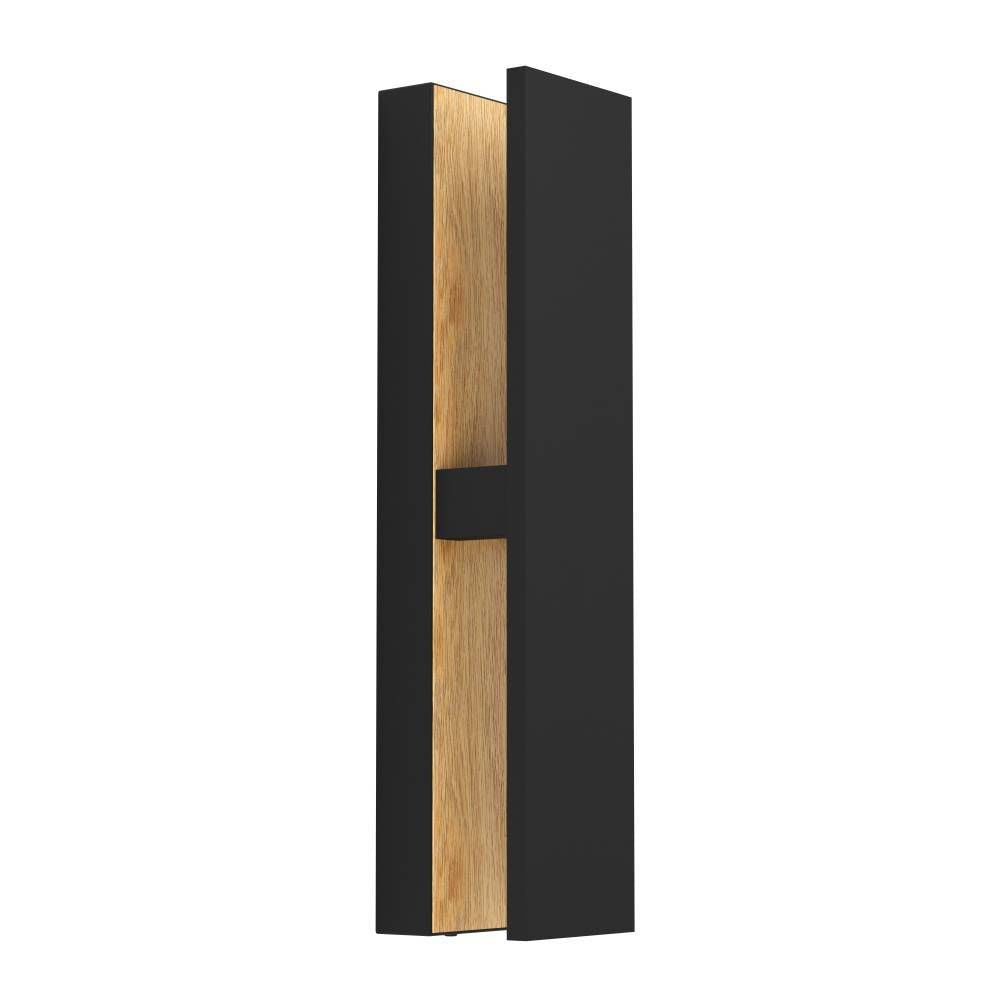 Vue de face de l'applique rectangulaire noire avec insert central en bois clair