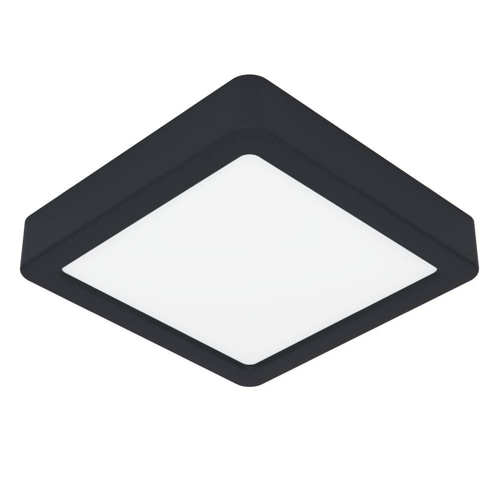 Plafonnier carré à cadre noir et diffuseur blanc opaque, présenté de face sur fond blanc.