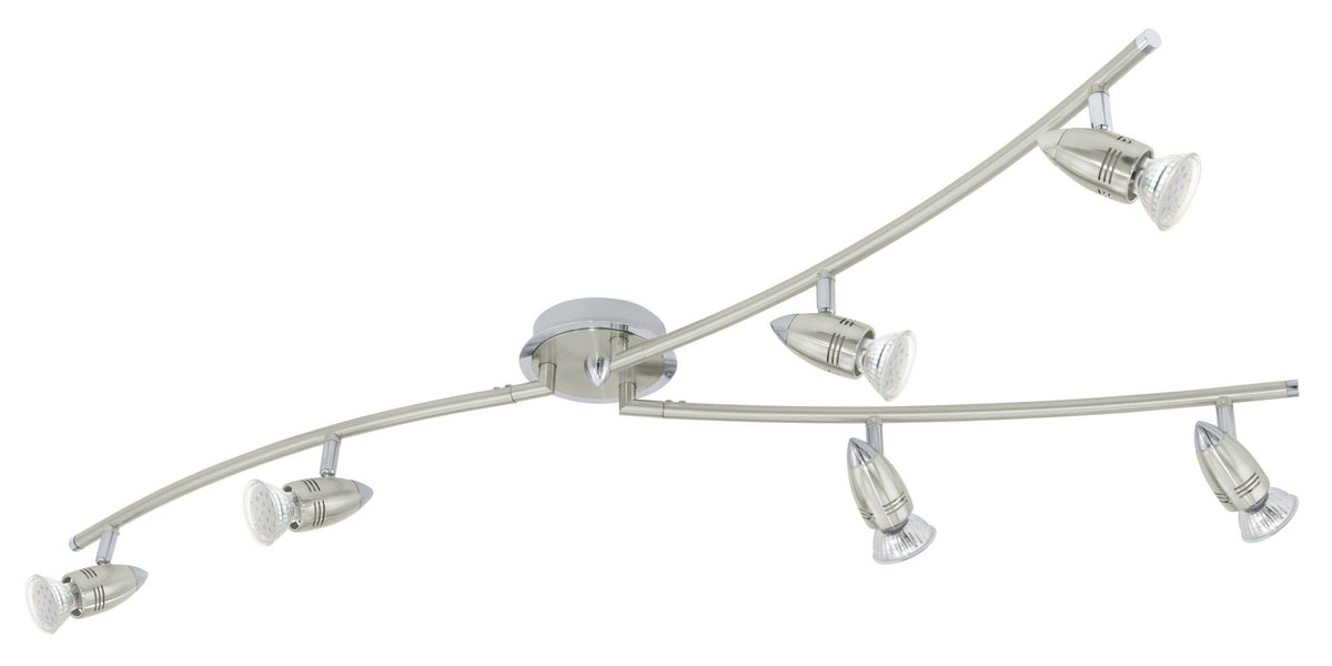 Autre angle du spot plafond nickel, montrant les bras et les têtes orientables.