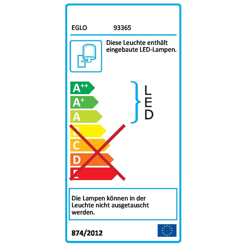 Étiquette énergie européenne du luminaire indiquant LED intégré et ampoules non remplaçables