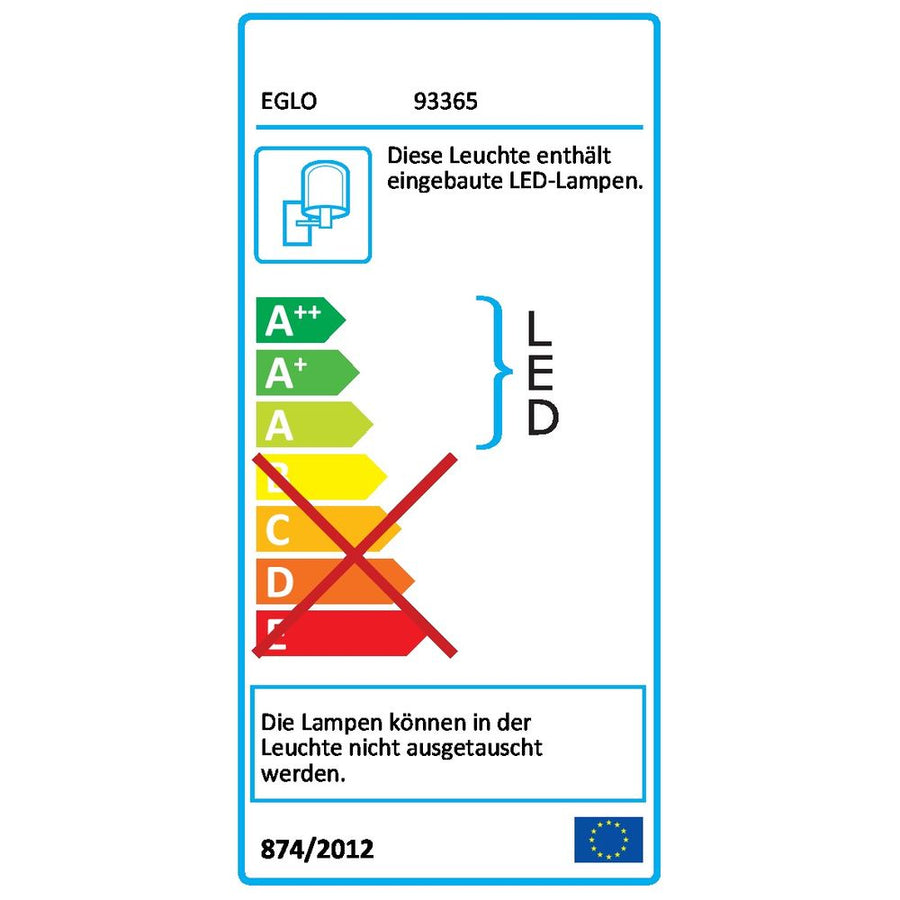 Étiquette énergie européenne du luminaire indiquant LED intégré et ampoules non remplaçables