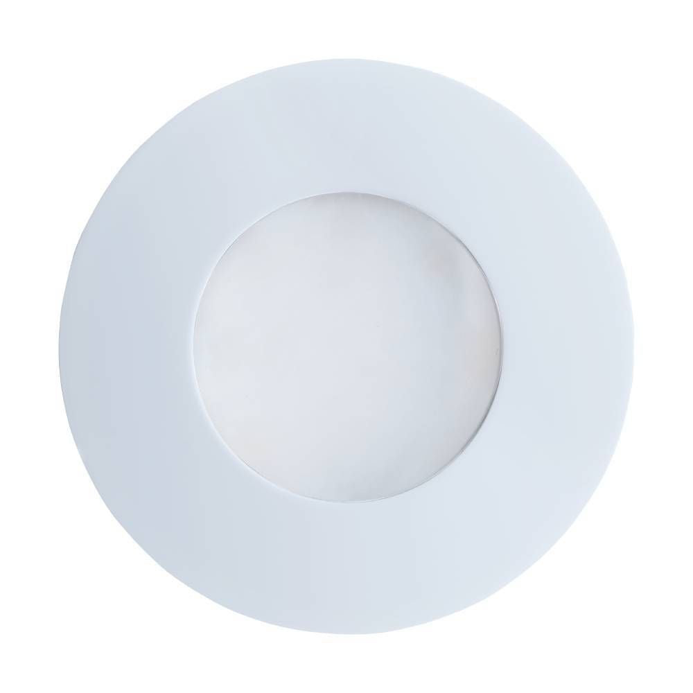 Spot encastré rond blanc de face, collerette et diffuseur central opale