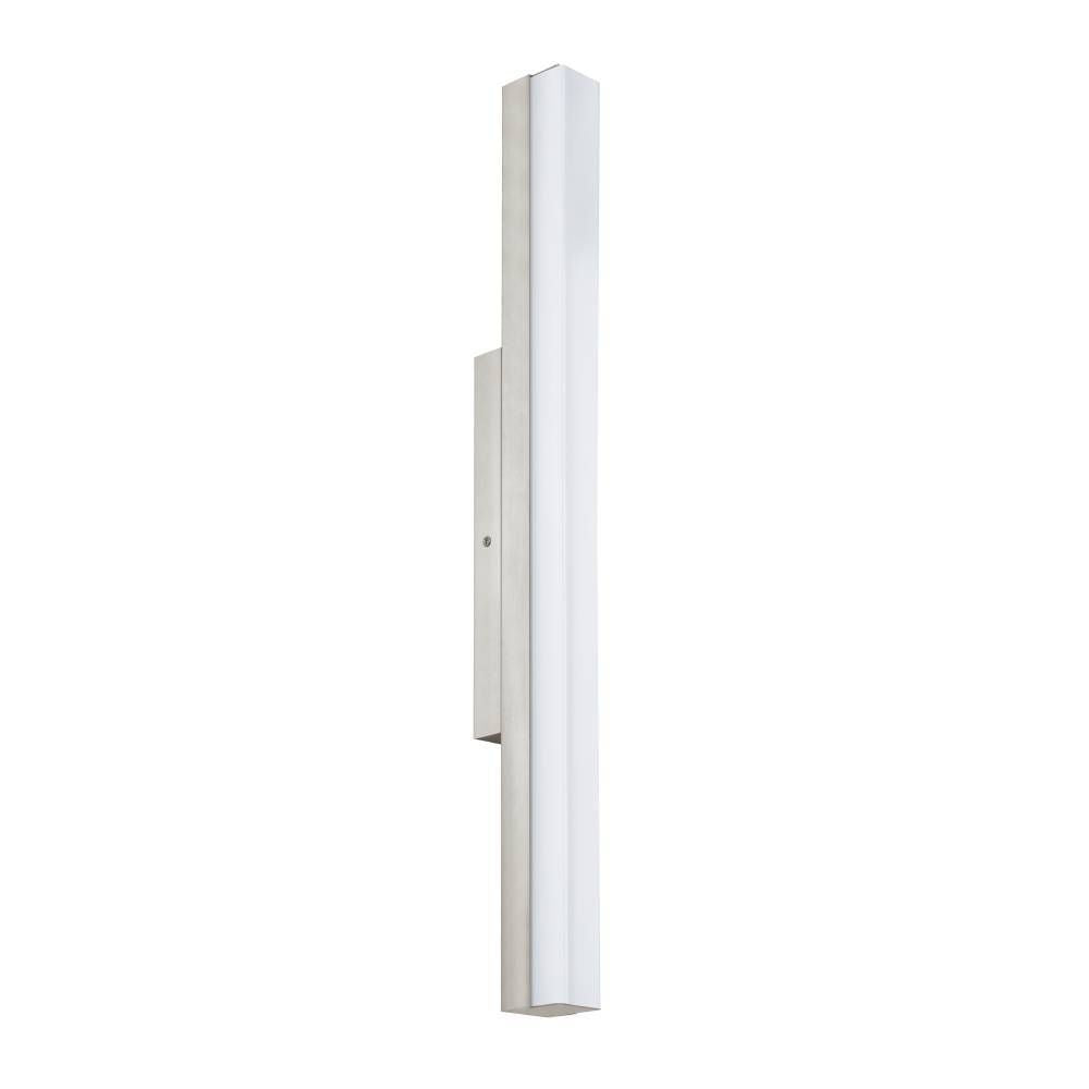 Luminaire linéaire vertical vu de profil, fixation murale et diffuseur blanc sur fond blanc