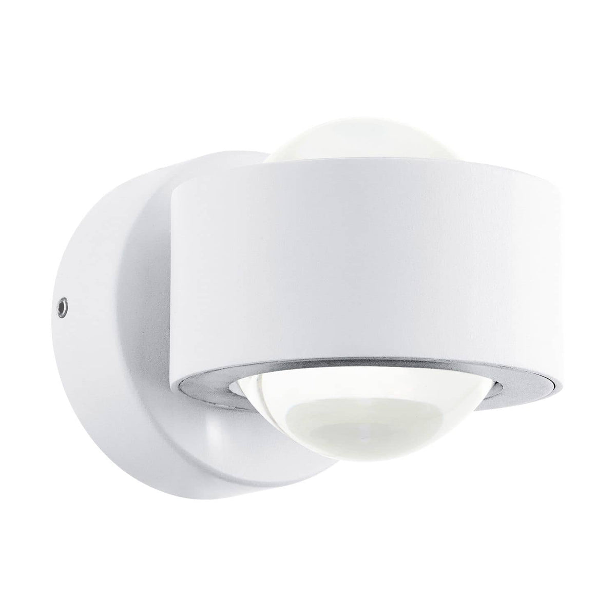 Vue de face sur fond blanc de l'applique murale blanche à double diffuseur