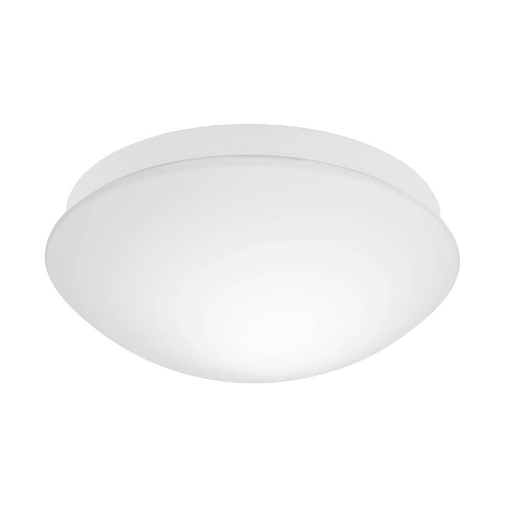 Plafonnier rond blanc diffusant, vue de face sur fond neutre, verre opalin