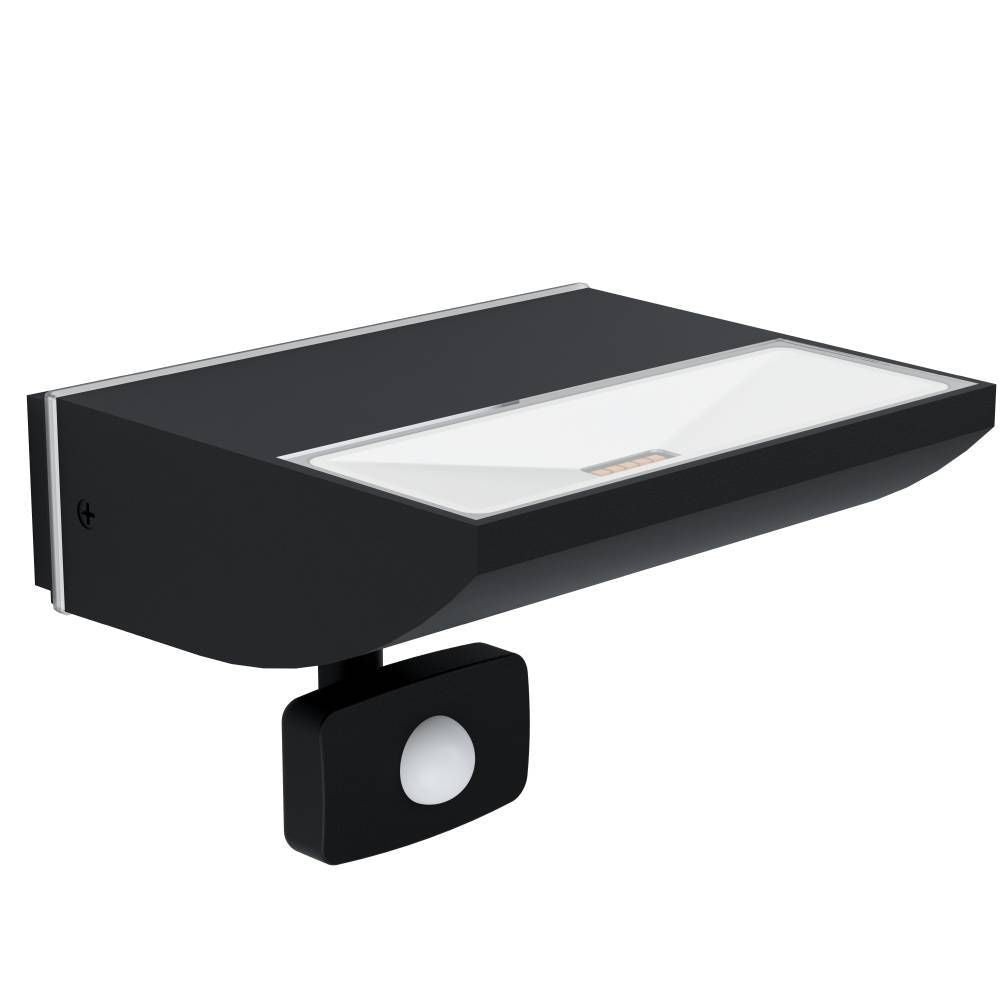 Applique murale noire rectangulaire avec panneau LED et détecteur de mouvement intégré