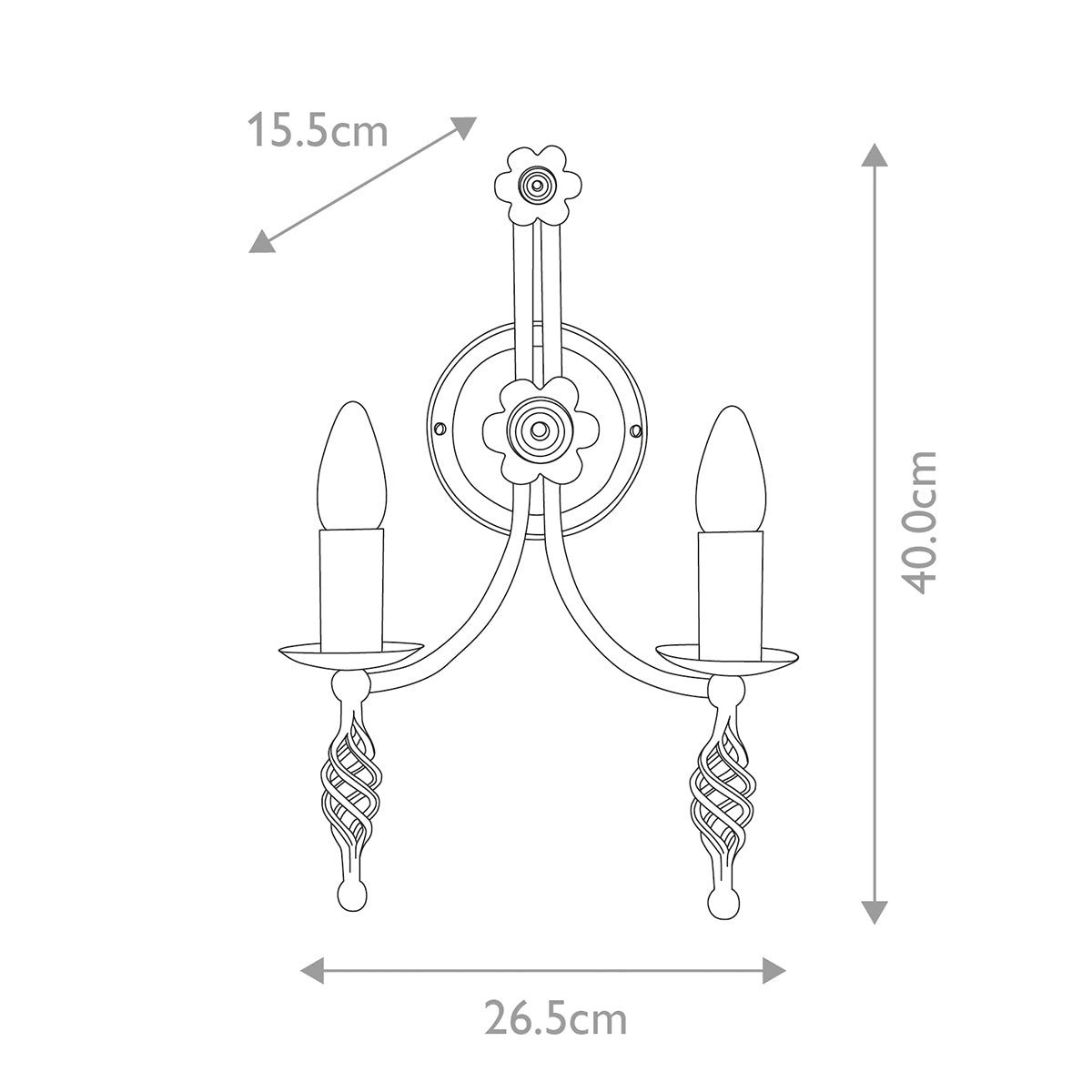 Schéma technique coté avec hauteur, largeur et profondeur de l'applique.