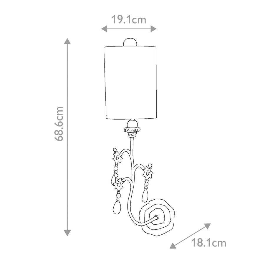 Schéma coté indiquant 68,6 cm de hauteur, 19,1 et 18,1 cm de largeur