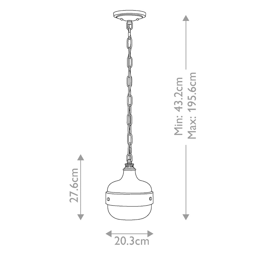 Schéma coté indiquant les hauteurs minimale et maximale du luminaire.