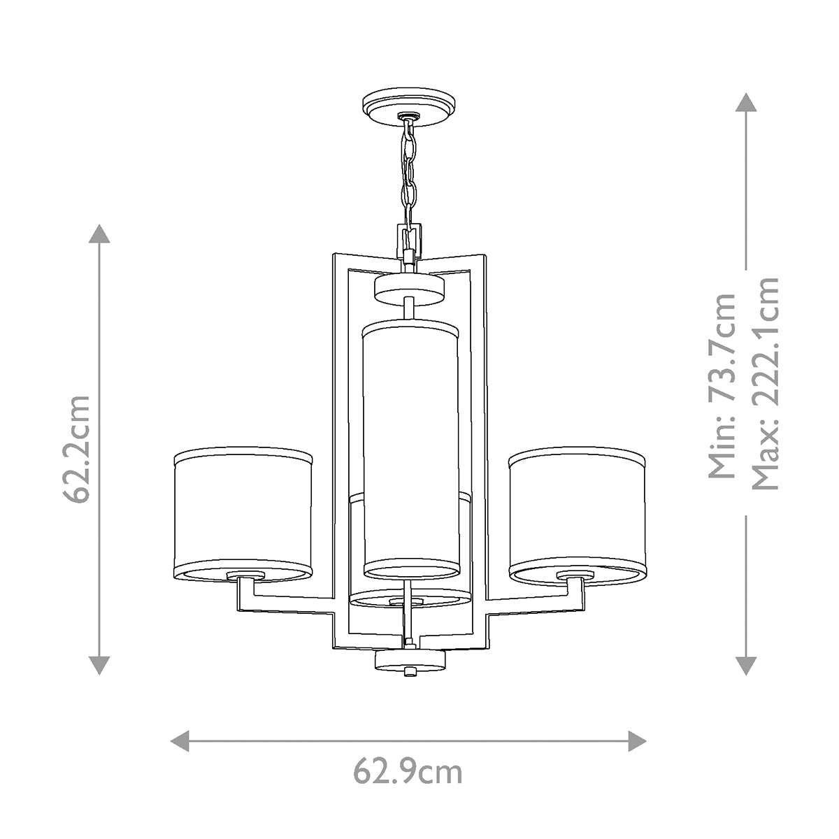 Schéma technique coté du luminaire avec hauteur et largeur en centimètres