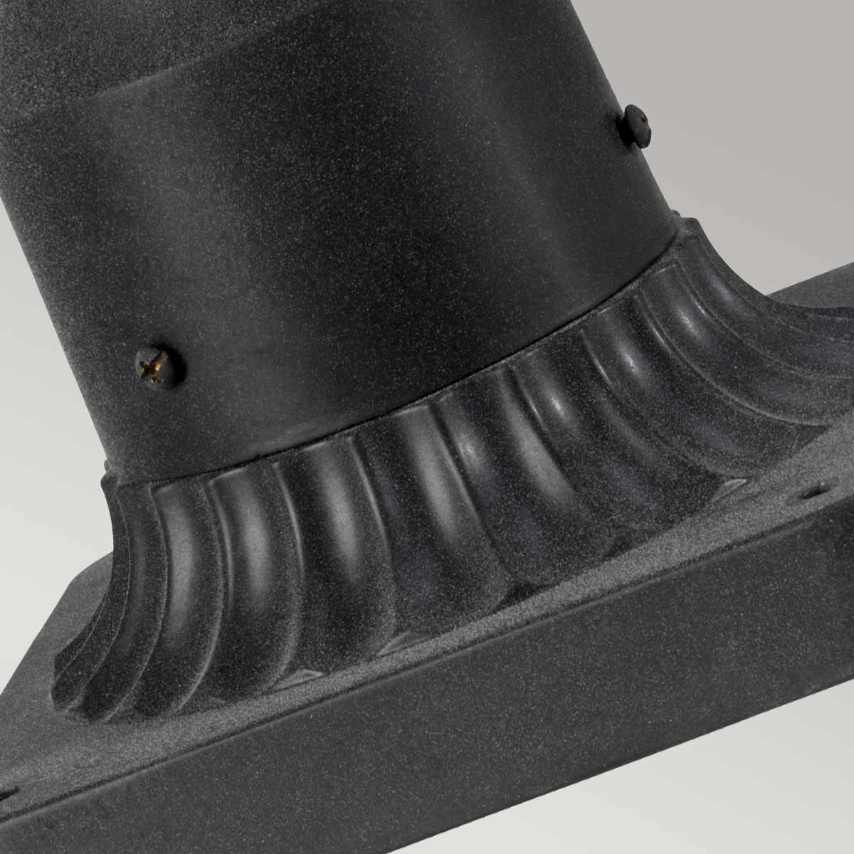 Détail de la base moulurée cannelée et des vis de fixation