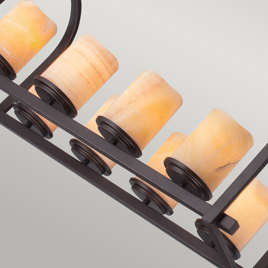 Vue plongeante sur les diffuseurs cylindriques en albâtre et leur support bronze