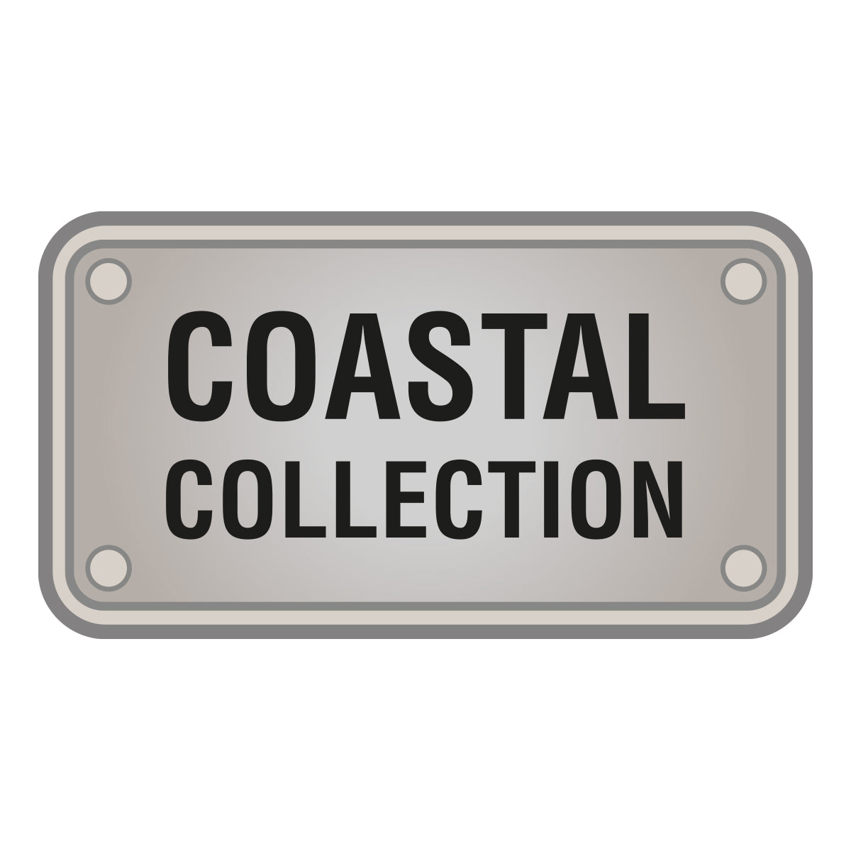 Plaque rectangulaire grise portant l'inscription COASTAL COLLECTION, sans rapport avec le luminaire