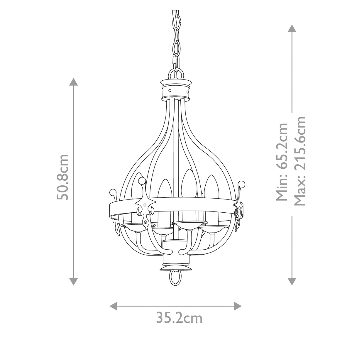 Schéma coté du luminaire avec hauteur et largeur indiquées en centimètres
