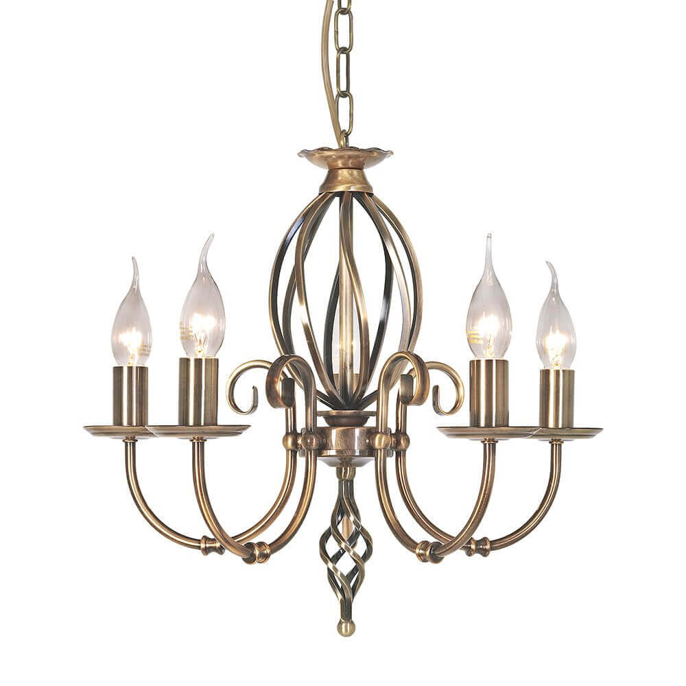 Lustre Artisan 5 lumières laiton vieilli