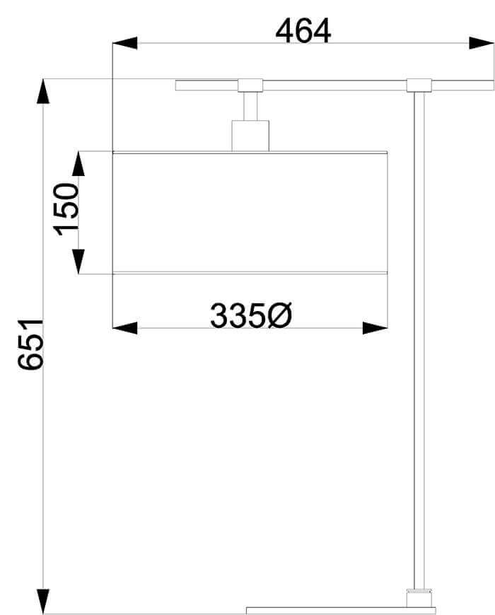 Schéma coté du luminaire avec hauteur totale et diamètre de l'abat-jour