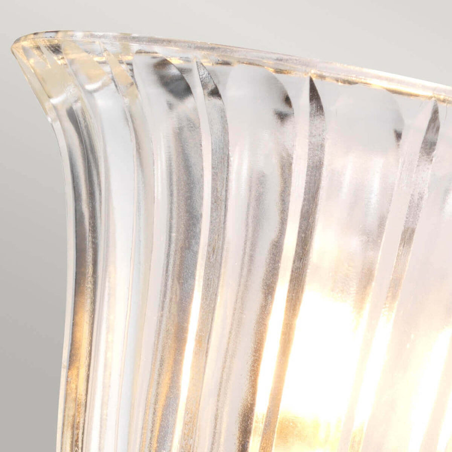 Détail du verre côtelé transparent laissant voir l'ampoule allumée