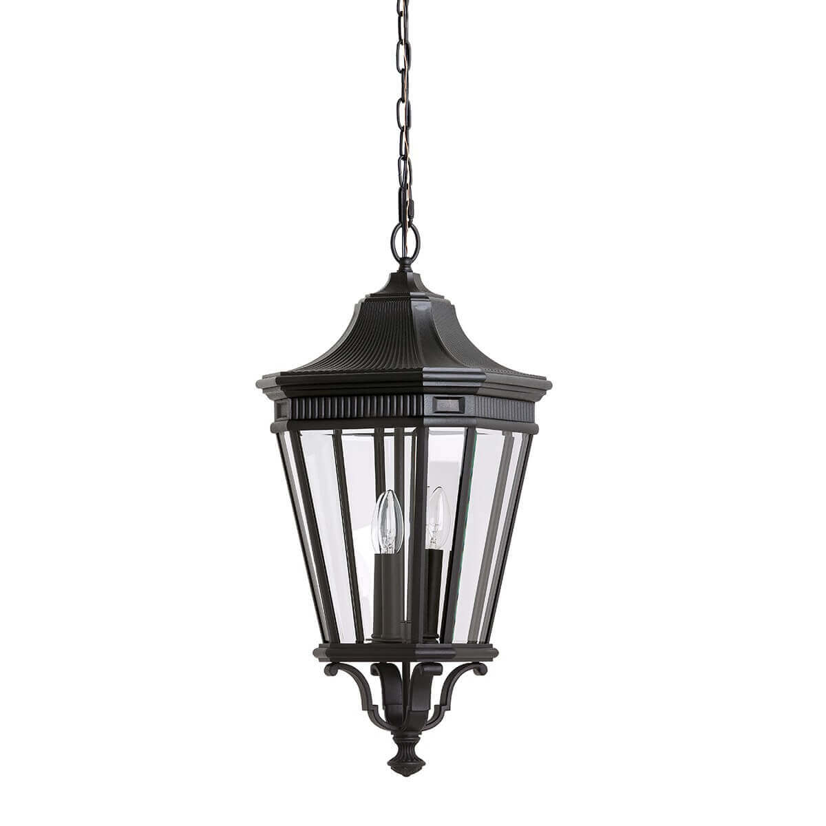 Suspension extérieure Cotswold Lane 3 lumières noire, verre