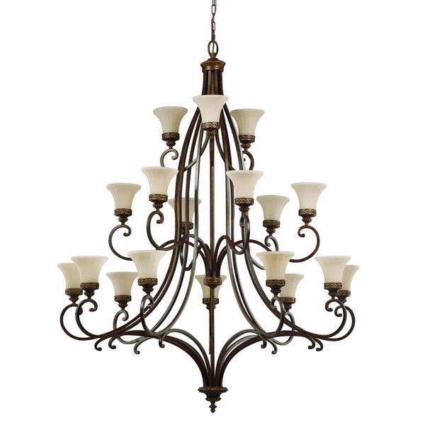 Lustre Drawing Room 18 lumières bois foncé, verre
