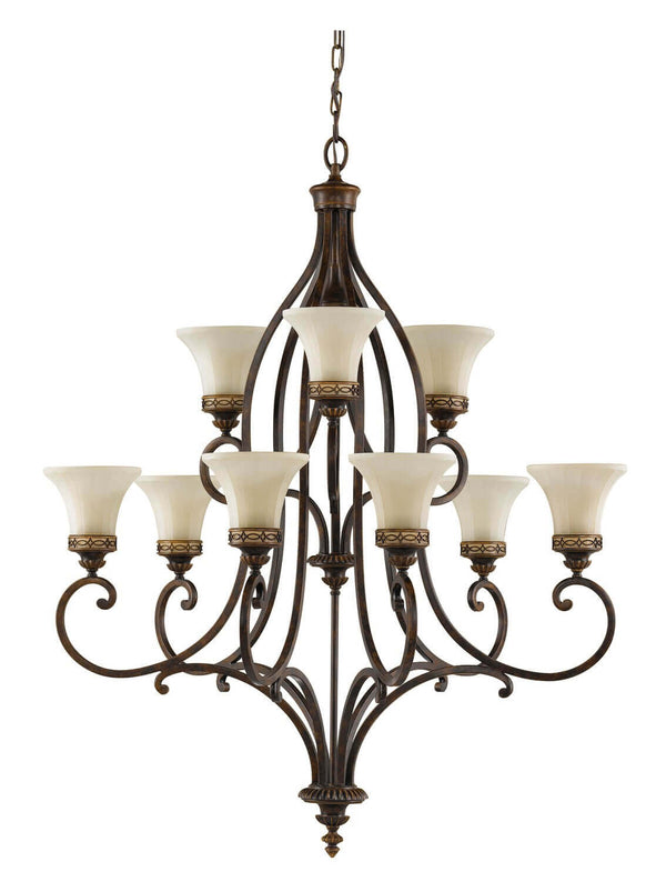 Lustre Drawing Room 9 lumières bois foncé, verre