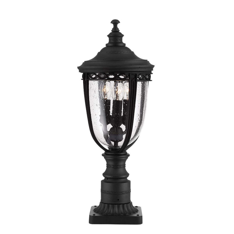 Lampadaire extérieur English Bridle 3 lumières noir, verre, H 55,3 cm