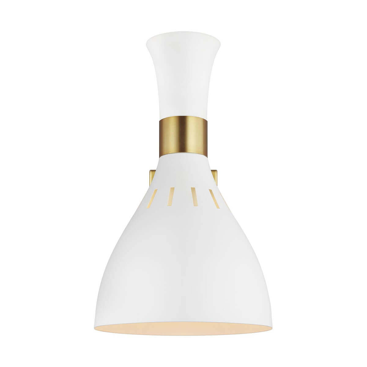 Abat-jour en forme de cloche blanche et bague en laiton, vue de face