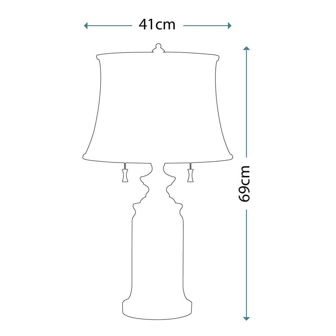 Schéma coté indiquant la hauteur totale de 69 cm et la largeur de 41 cm