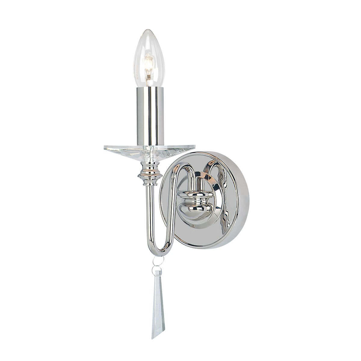 Applique murale en nickel poli avec bras recourbé et fausse bougie blanche