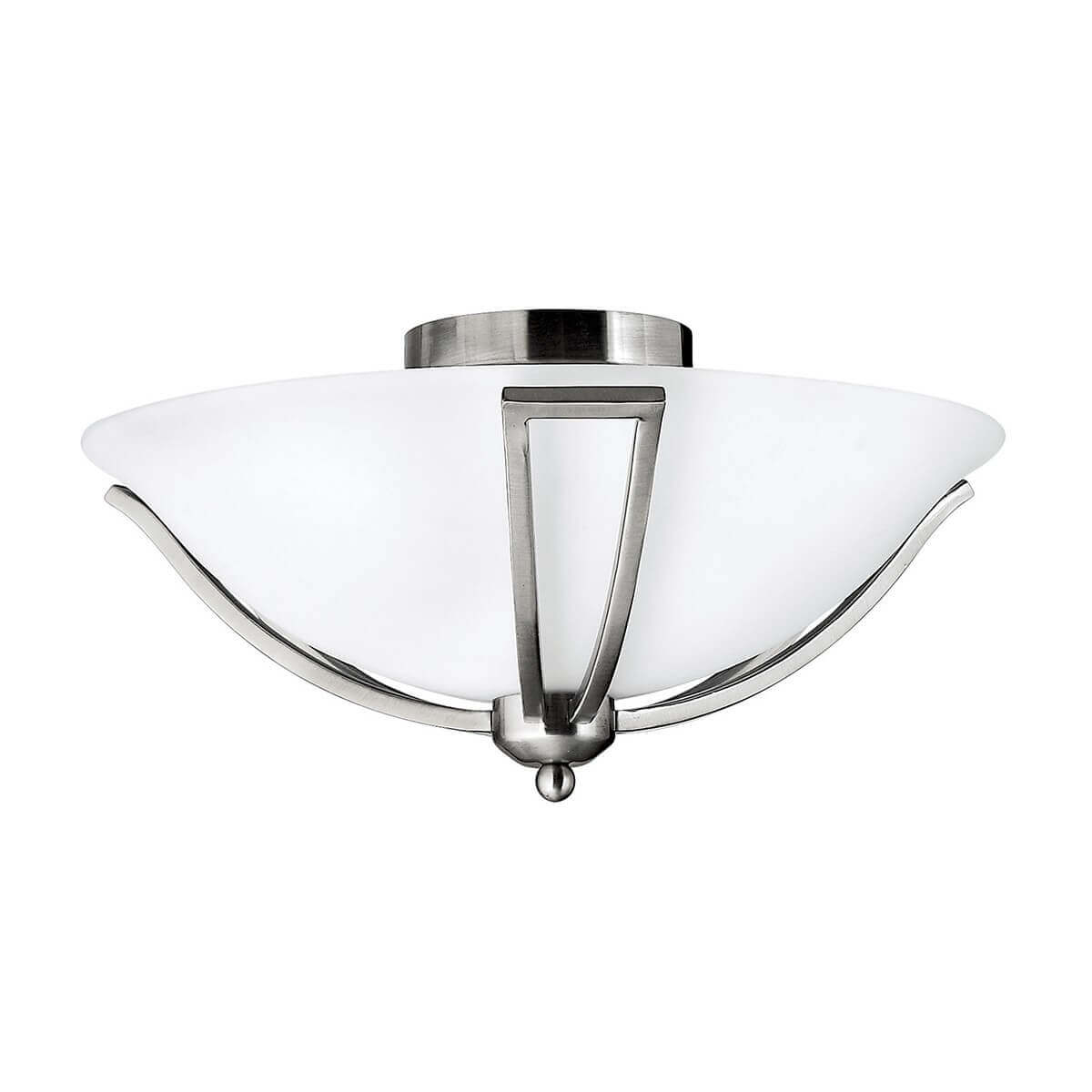 Plafonnier Bolla 2 lumières nickel satiné, verre, Ø 42,5 cm
