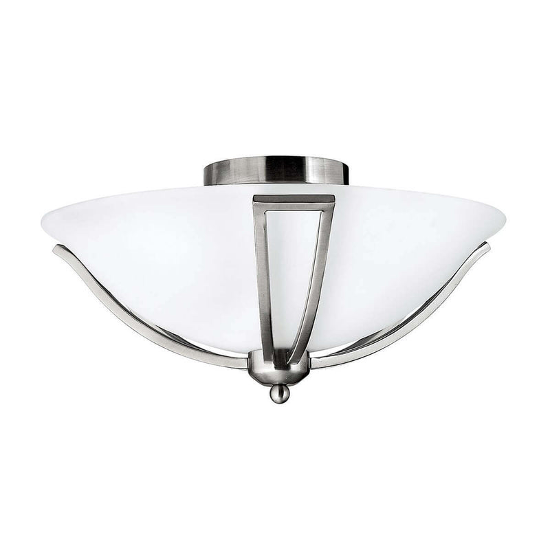 Plafonnier Bolla 2 lumières nickel satiné, verre, Ø 42,5 cm