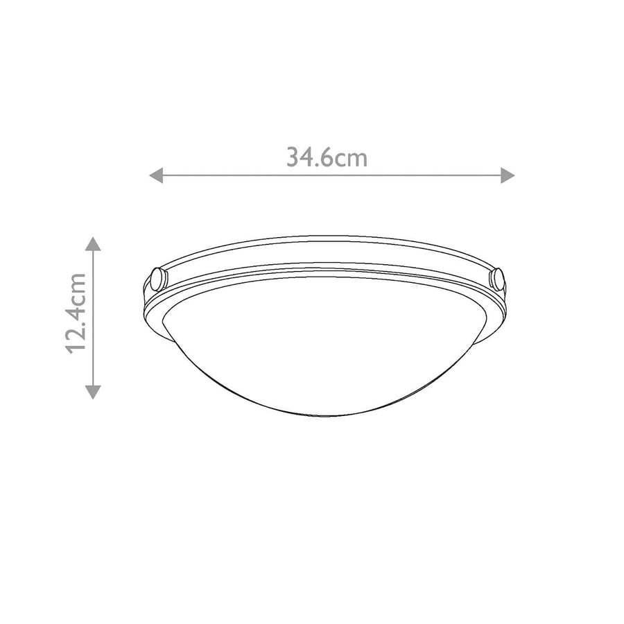 Schéma coté du plafonnier indiquant 34,6 cm de diamètre et 12,4 cm de hauteur.