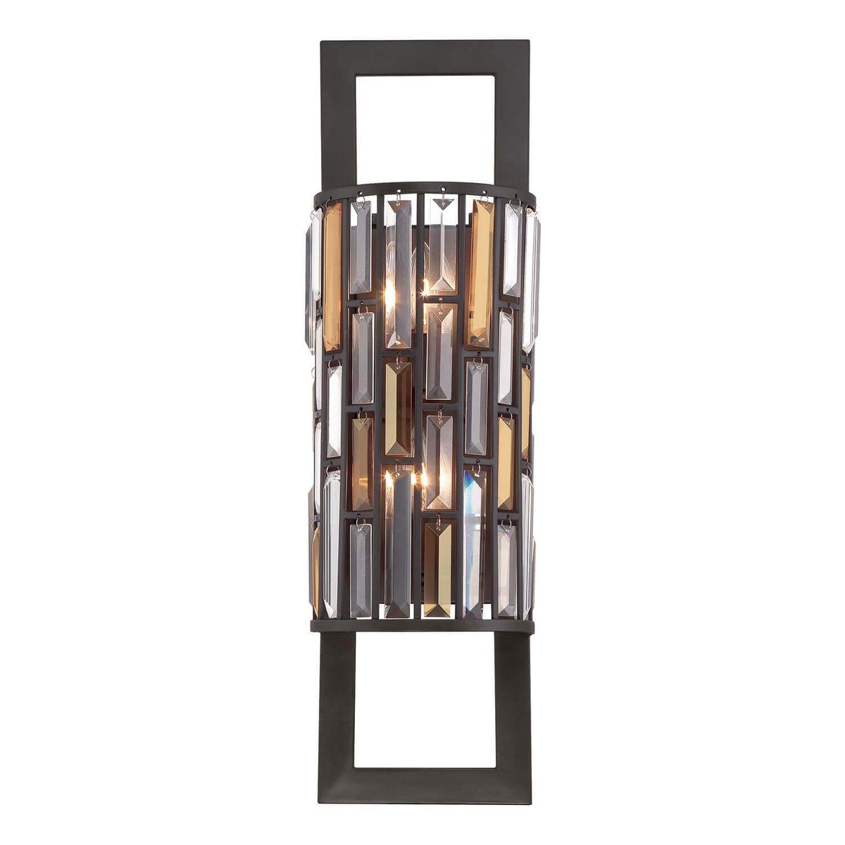 Applique murale de face, cadre bronze et cylindre de cristaux suspendus
