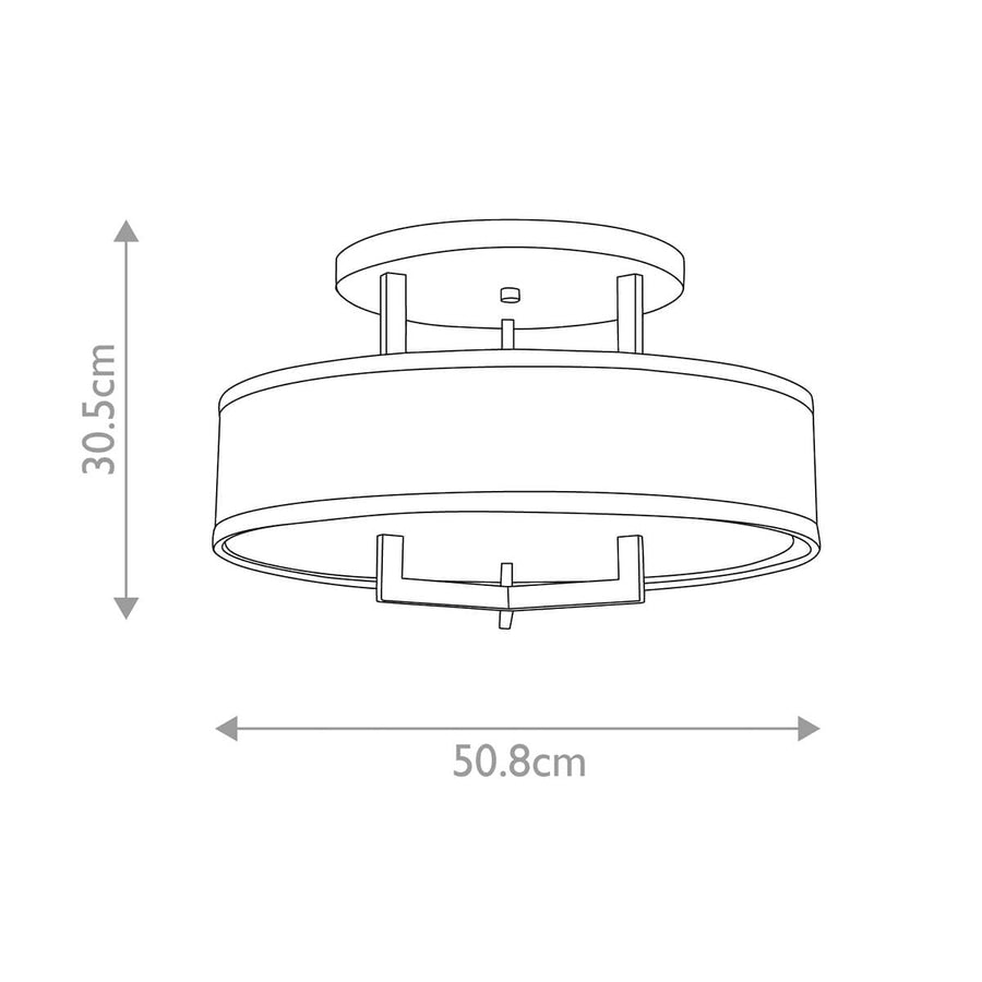 Schéma coté du luminaire indiquant 30,5 cm de hauteur et 50,8 cm de diamètre