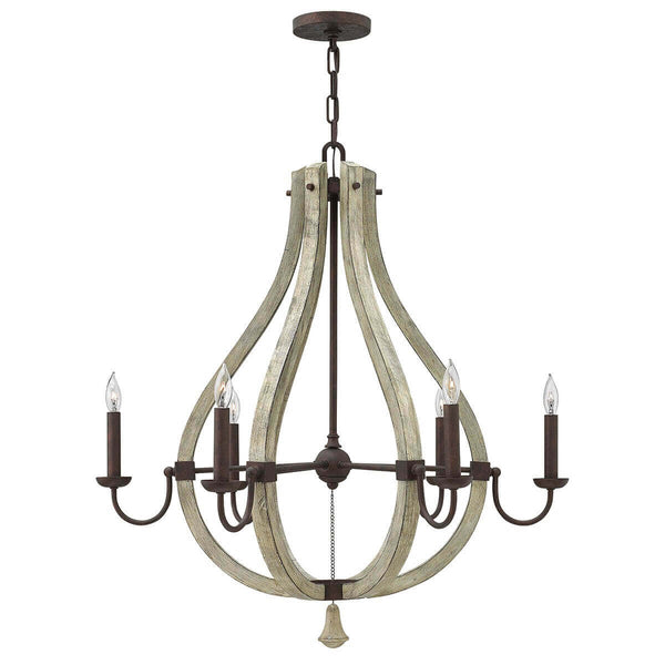 Lustre Middlefield 6 lumières rouille, bois massif
