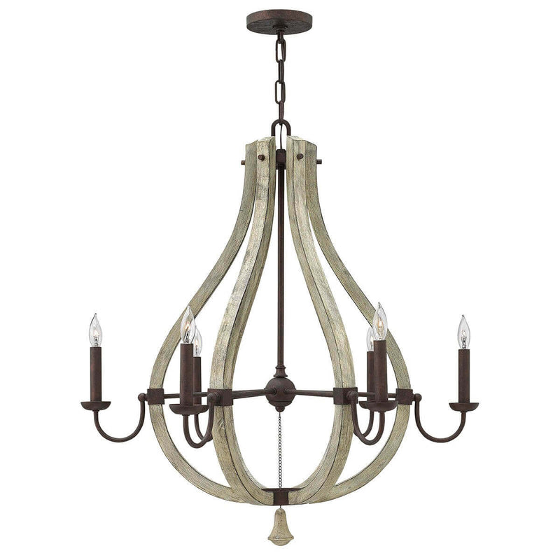 Lustre Middlefield 6 lumières rouille, bois massif
