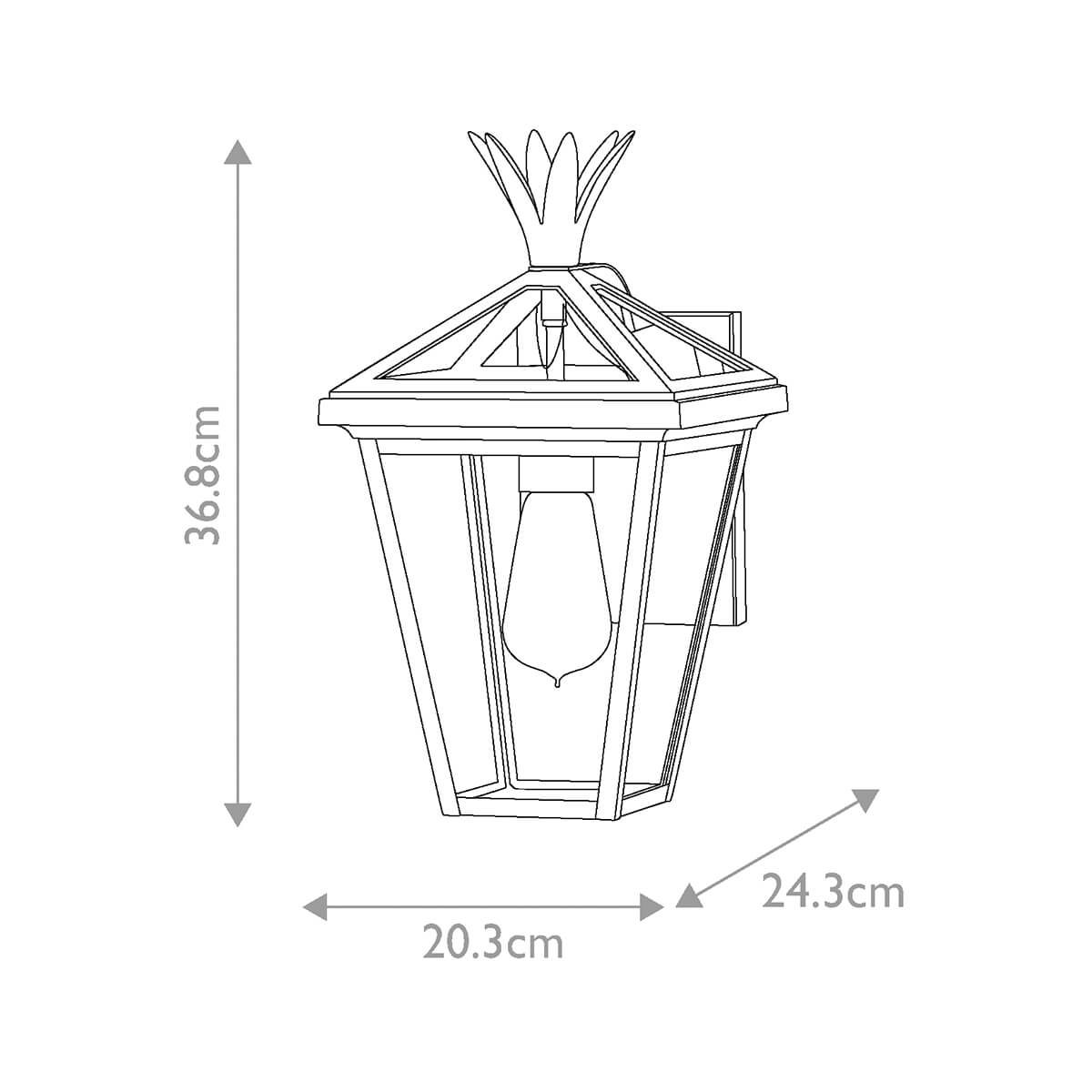 Schéma de dimensions cotées de l'applique, hauteur et largeur en centimètres