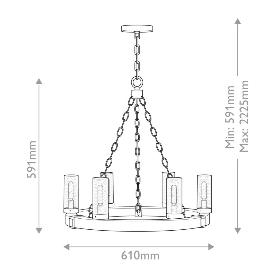Schéma technique coté avec hauteur minimale et maximale de la suspension.