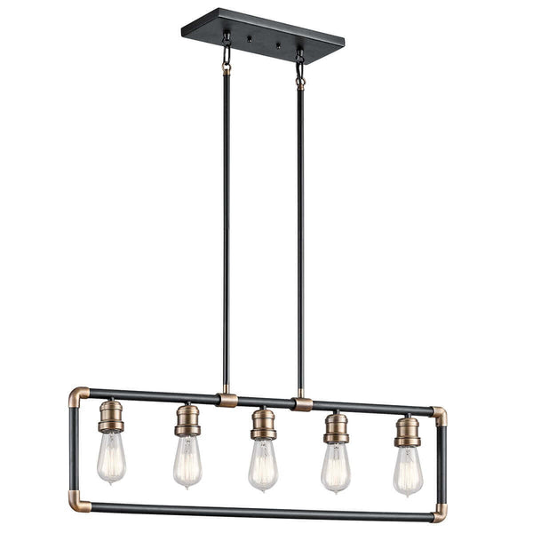 Lustre Imahn 5 lumières noir et bois