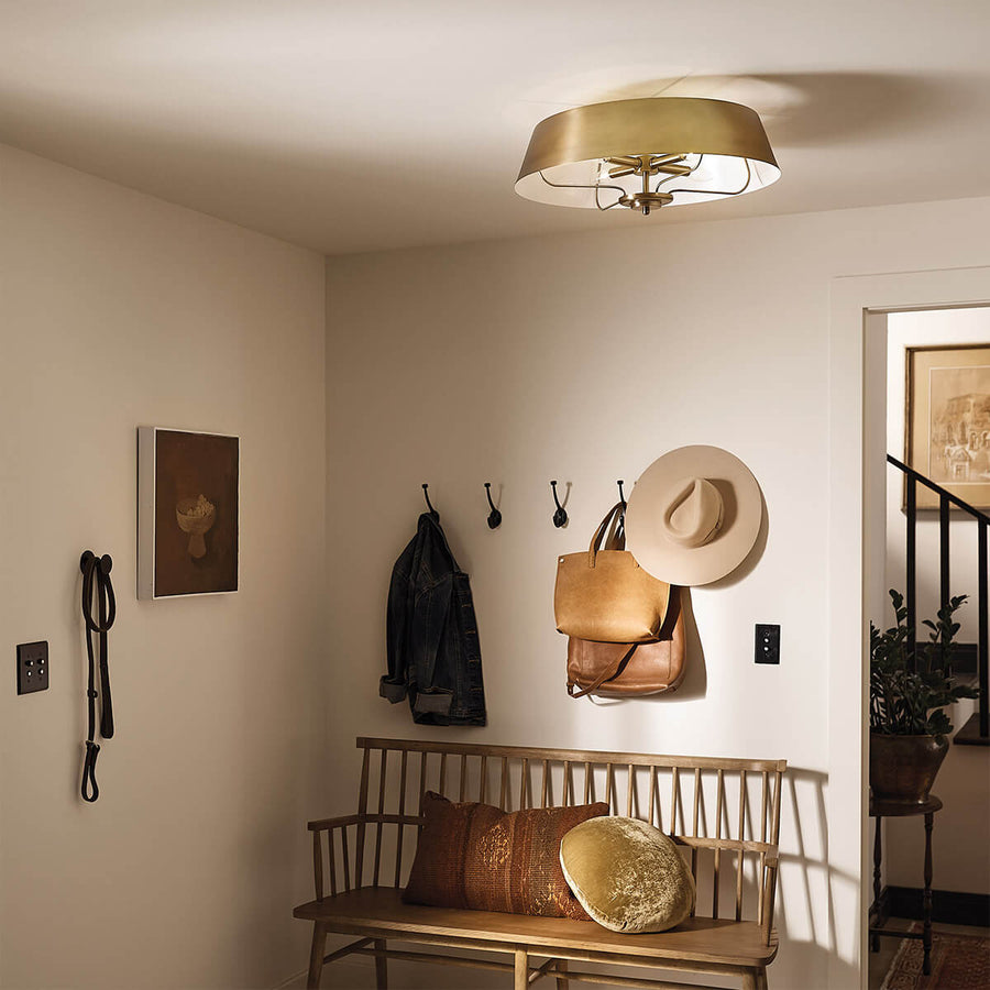 Suspension Luella 4 lumières bois et laiton, verre