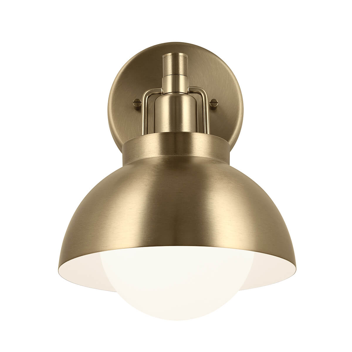 Vue de face de l'applique, abat-jour bombé et globe de verre blanc