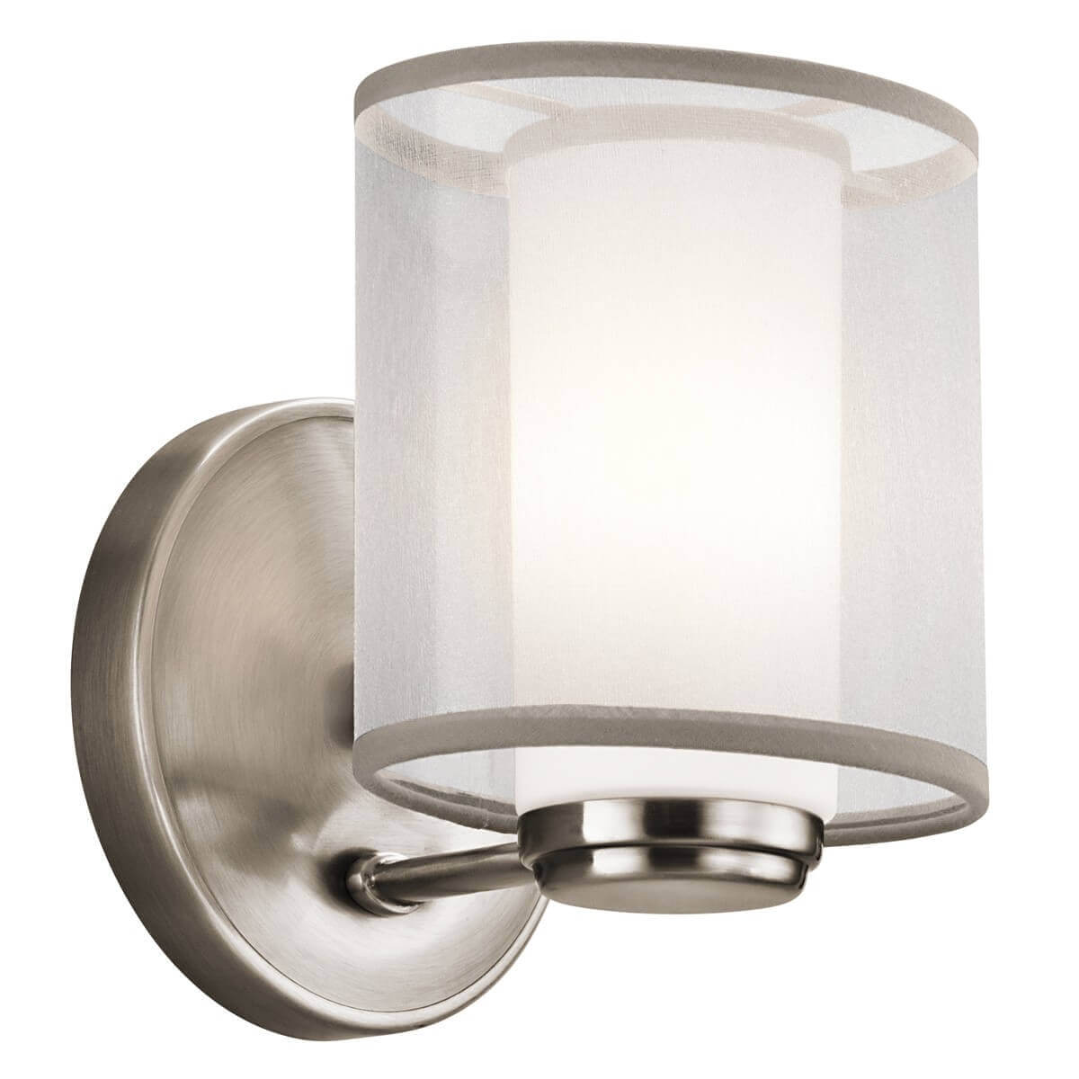 Applique murale de face avec double abat-jour cylindrique blanc et support métallique brossé