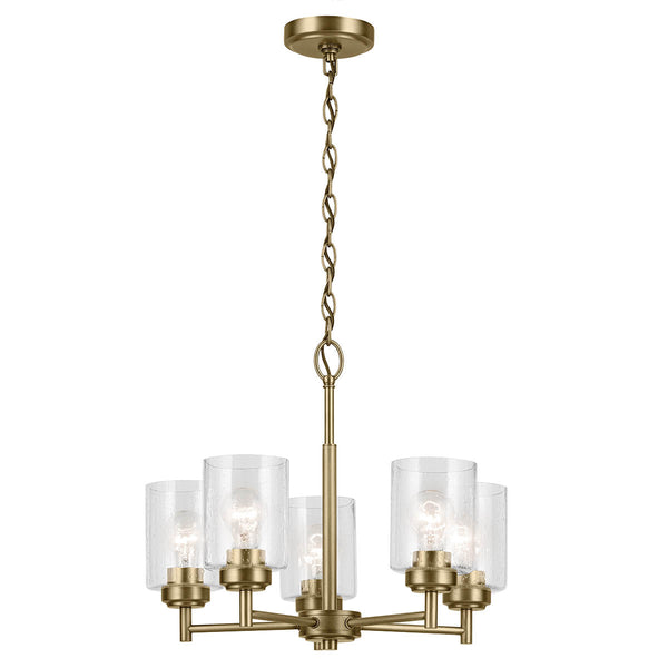 Lustre Winslow 5 lumières bois et laiton, verre