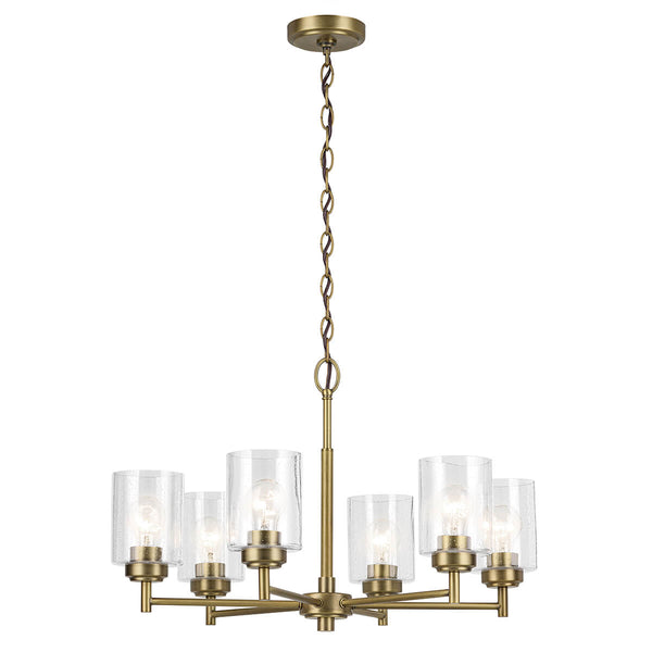 Lustre Winslow 6 lumières bois et laiton, verre