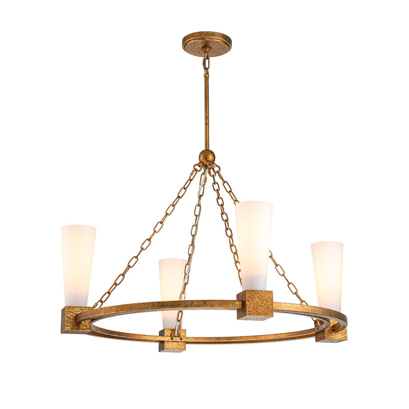 Lustre Kristy 4 lumières doré et opale, verre