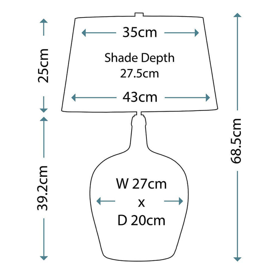 Schéma coté du luminaire avec hauteur, largeur et profondeur indiquées en centimètres