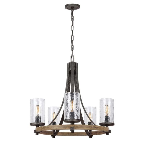 Lustre Angelo 5 lumières bois et gris, verre